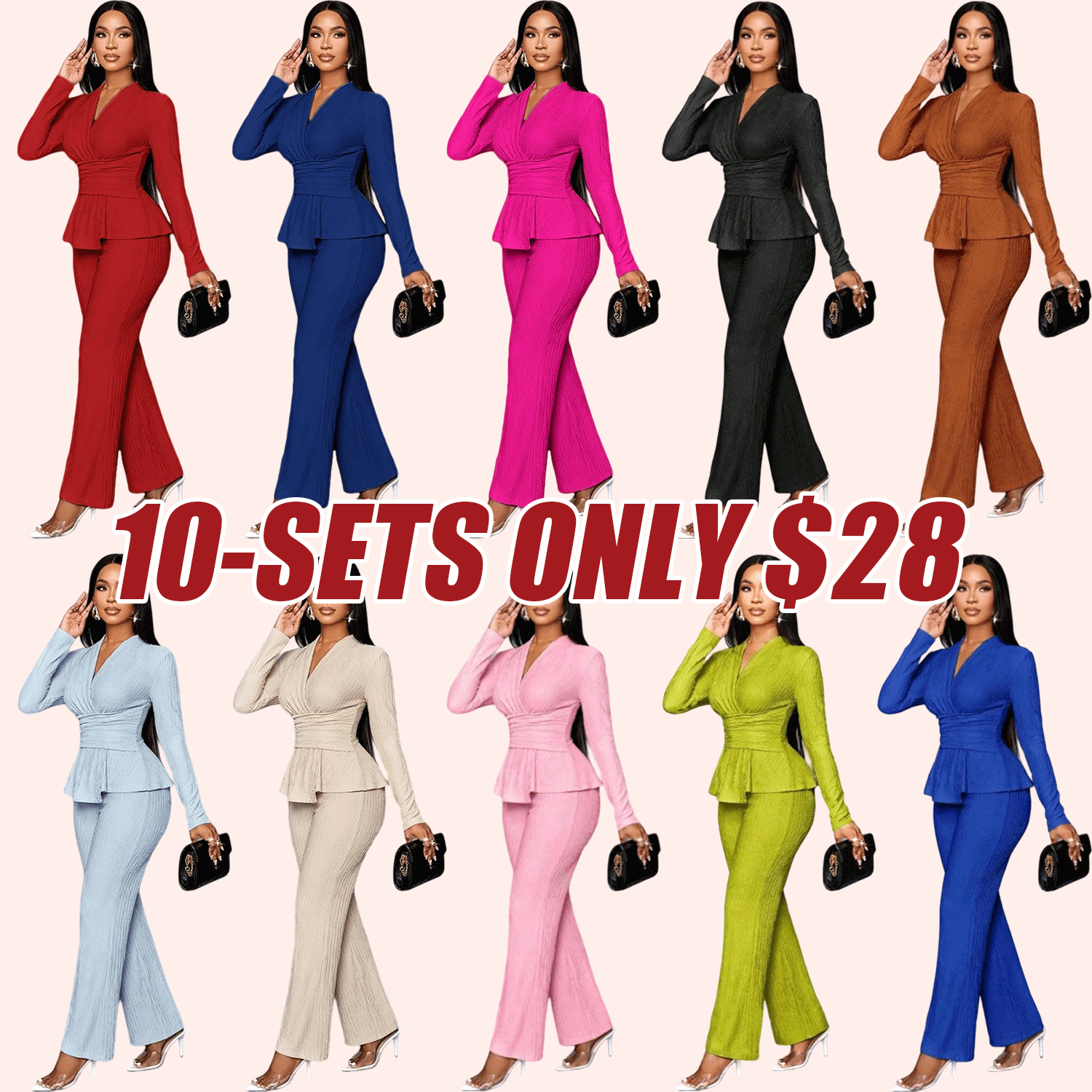 Women's Apricot Color Elegant V Neck Long Sleeve T-Shirt And Wide Leg Pants Two Piece Set 124697734