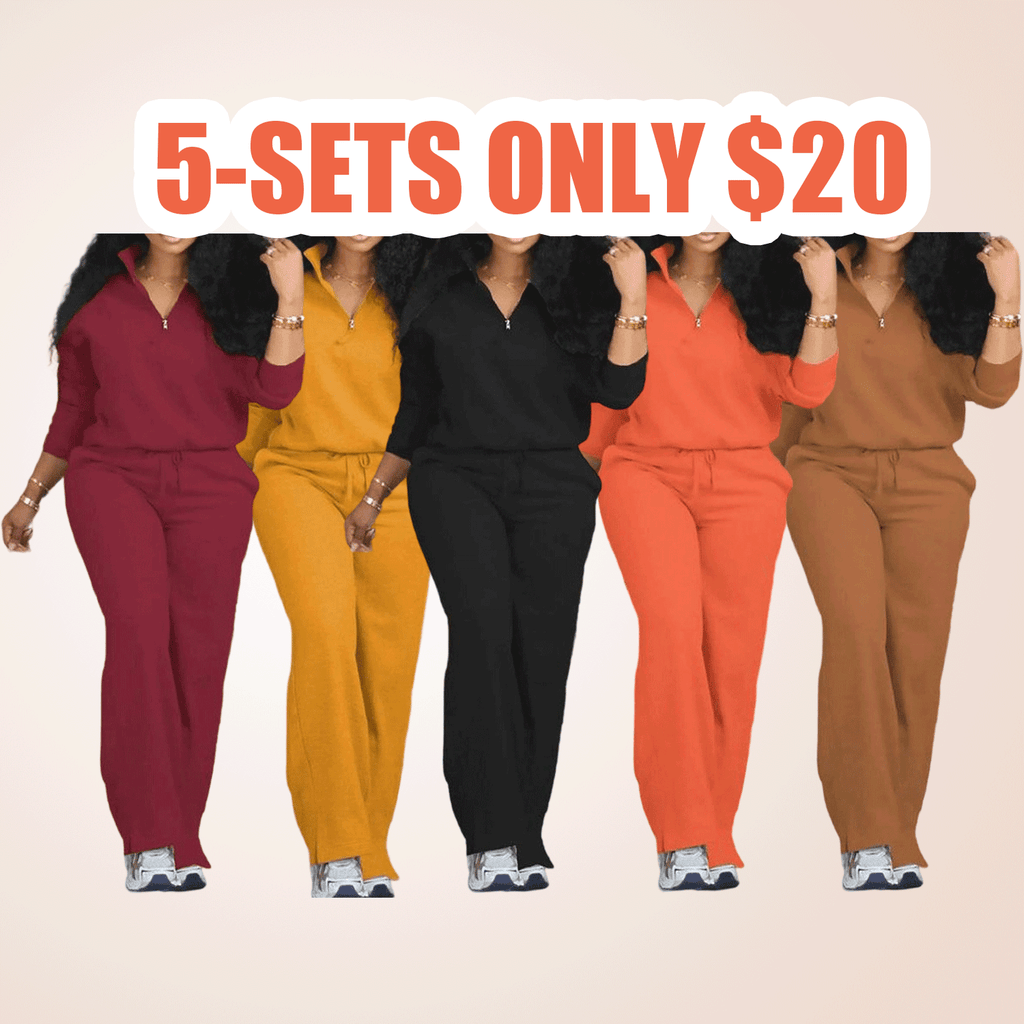 Women's Solid Half Placket Split Hem Pants Set