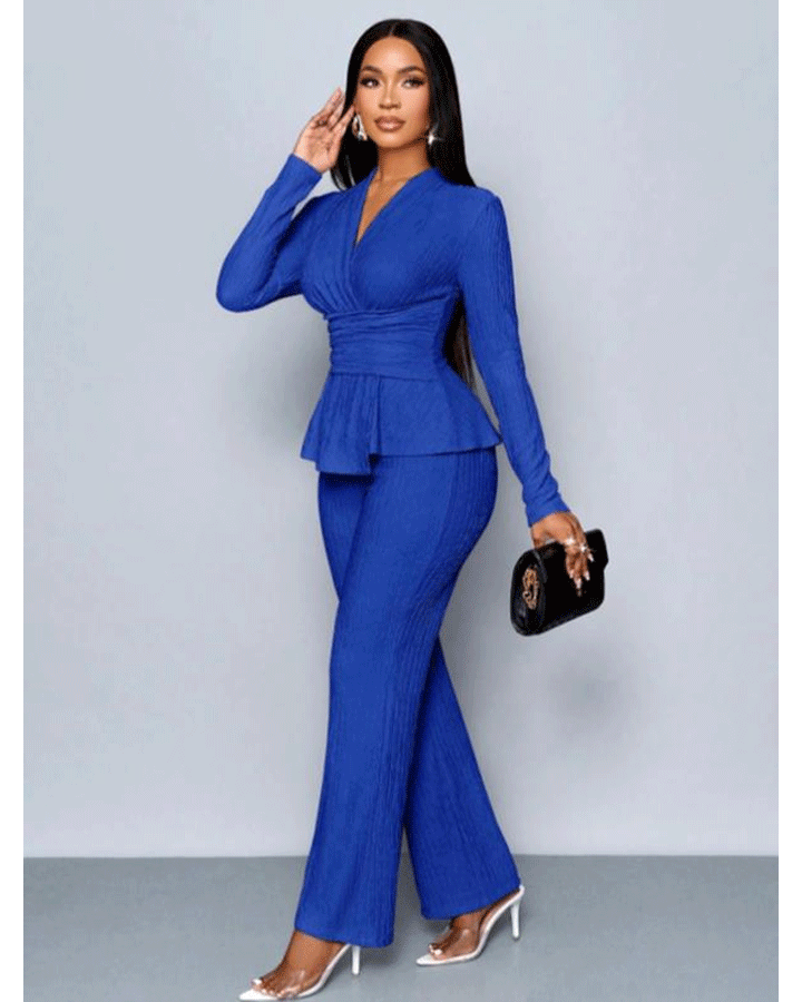 Women's Apricot Color Elegant V Neck Long Sleeve T-Shirt And Wide Leg Pants Two Piece Set 124697734
