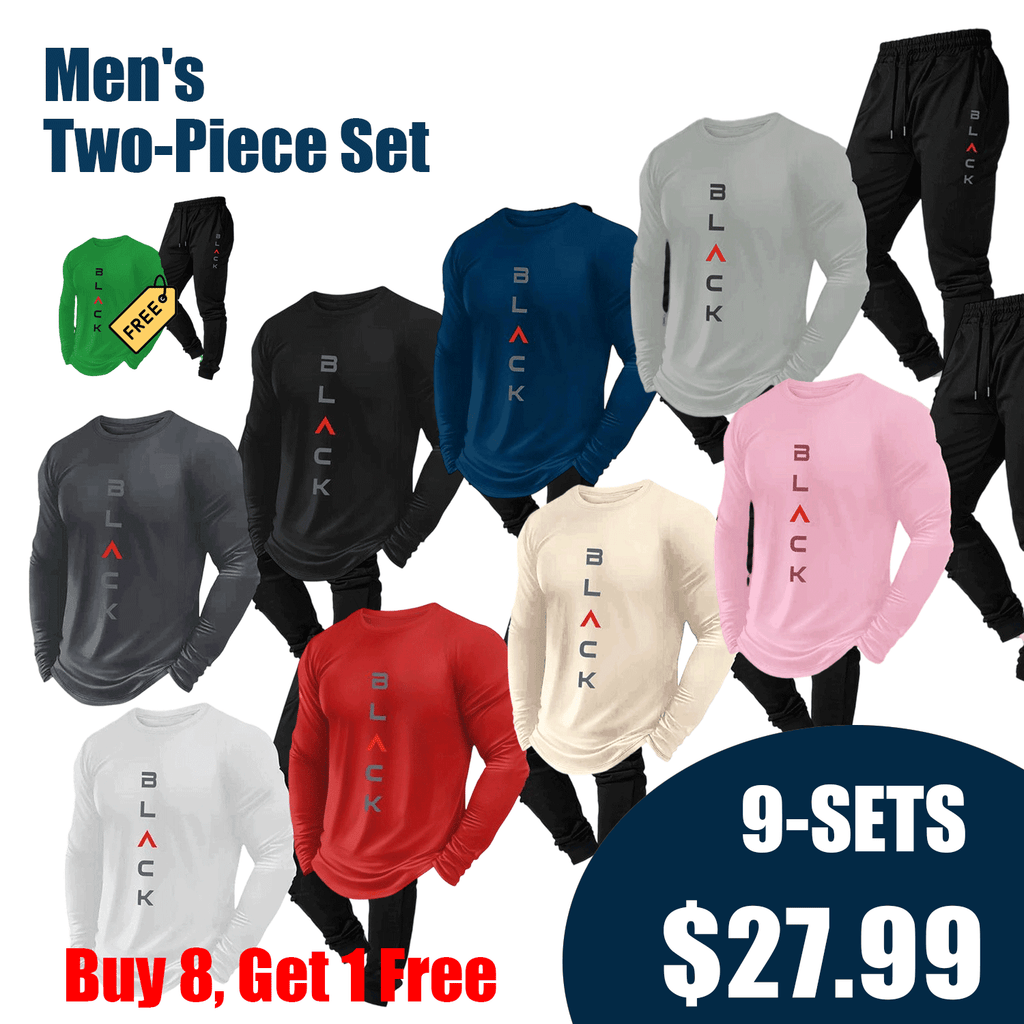 Two-Piece Set Men's Solid Color Long Sleeve Hoodie & Pants